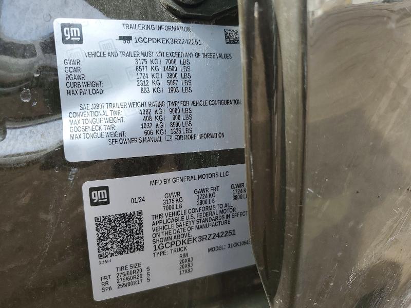Продаж на аукціоні авто 2024 Chevrolet Silverado, vin: 1GCPDKEK3RZ242251, номер лоту: 48587576