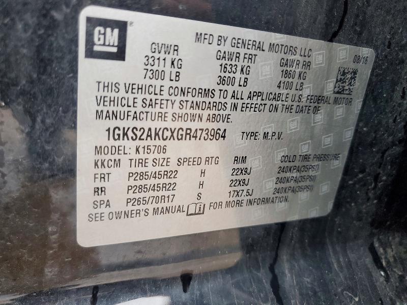 Aukcja sprzedaży 2016 Gmc Yukon, vin: 1GKS2AKCXGR473964, numer aukcji: 49706866