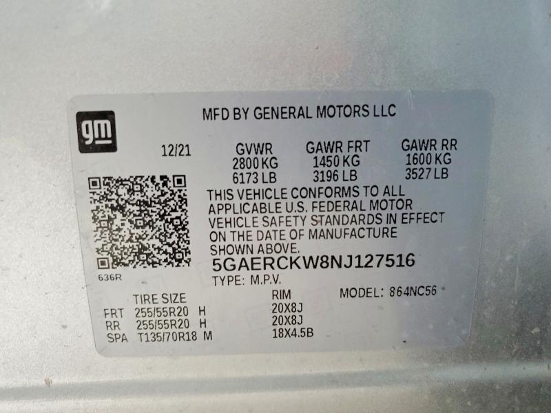 Aukcja sprzedaży 2022 Buick Enclave, vin: 5GAERCKW8NJ127516, numer aukcji: 49510886