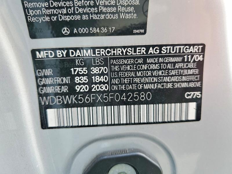 Продажа на аукционе авто 2005 Mercedes-benz Slk, vin: WDBWK56FX5F042580, номер лота: 48682626