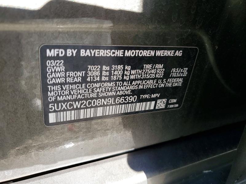 50785546 :رقم المزاد ، 5UXCW2C08N9L66390 vin ، 2022 Bmw X7 مزاد بيع