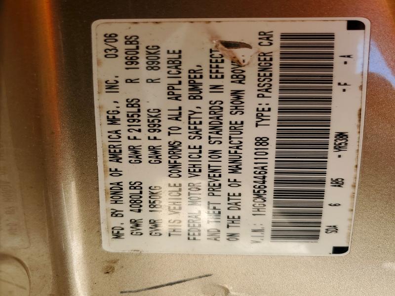Aukcja sprzedaży 2006 Honda Accord, vin: 1HGCM56446A110188, numer aukcji: 49613656