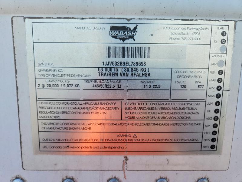 Aukcja sprzedaży 2014 Wabash Reefer Reefer Trl, vin: 1JJV532B9EL788698, numer aukcji: 50217206