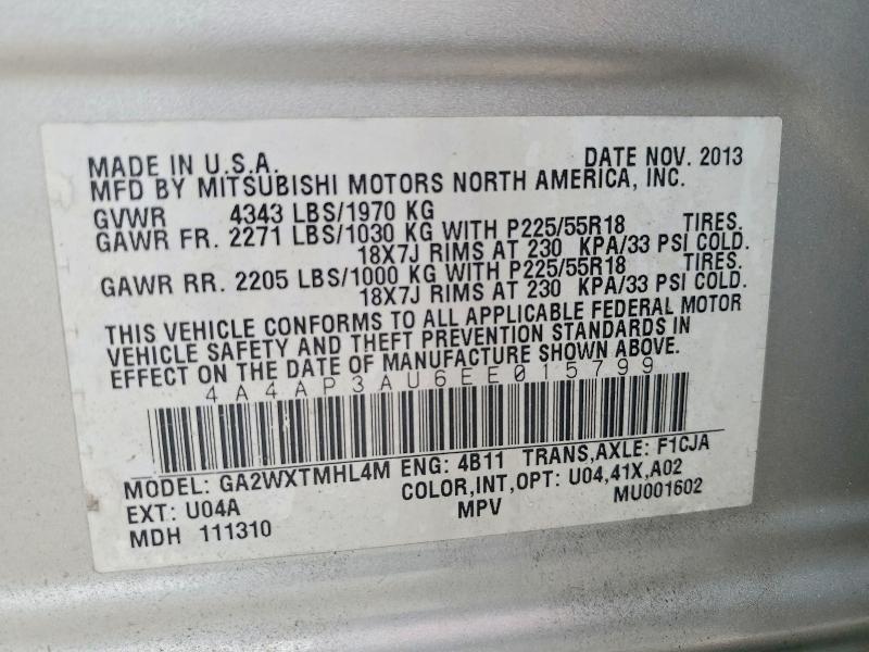 51560136 :رقم المزاد ، 4A4AP3AU6EE015799 vin ، 2014 Mitsubishi Outlander Sport مزاد بيع