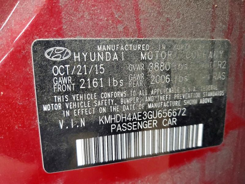 49451866 :رقم المزاد ، KMHDH4AE3GU656672 vin ، 2016 Hyundai Elantra مزاد بيع