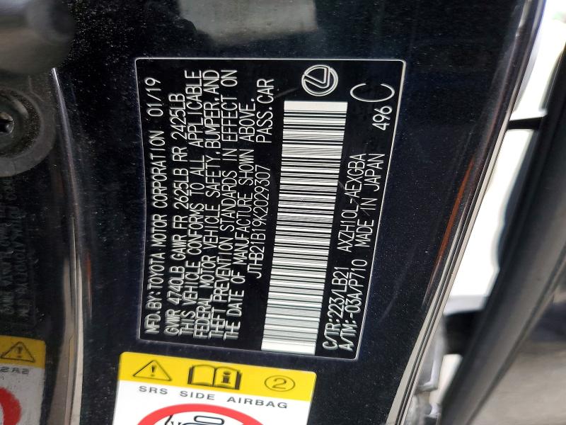 Продаж на аукціоні авто 2019 Lexus Es 300h, vin: JTHB21B19K2029307, номер лоту: 48686876