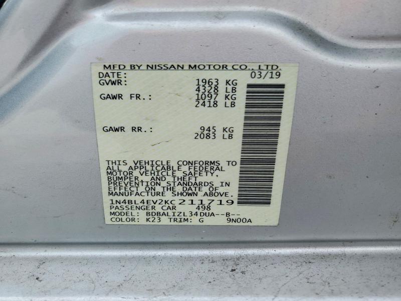 Продажа на аукционе авто 2019 Nissan Altima, vin: 1N4BL4EV2KC211719, номер лота: 49646326