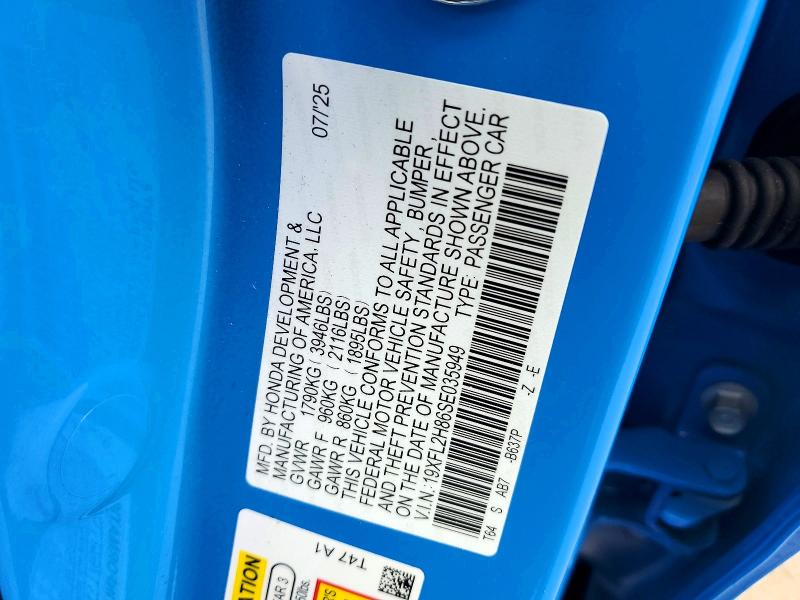 48659386 :رقم المزاد ، 19XFL2H86SE035949 vin ، 2025 Honda Civic مزاد بيع