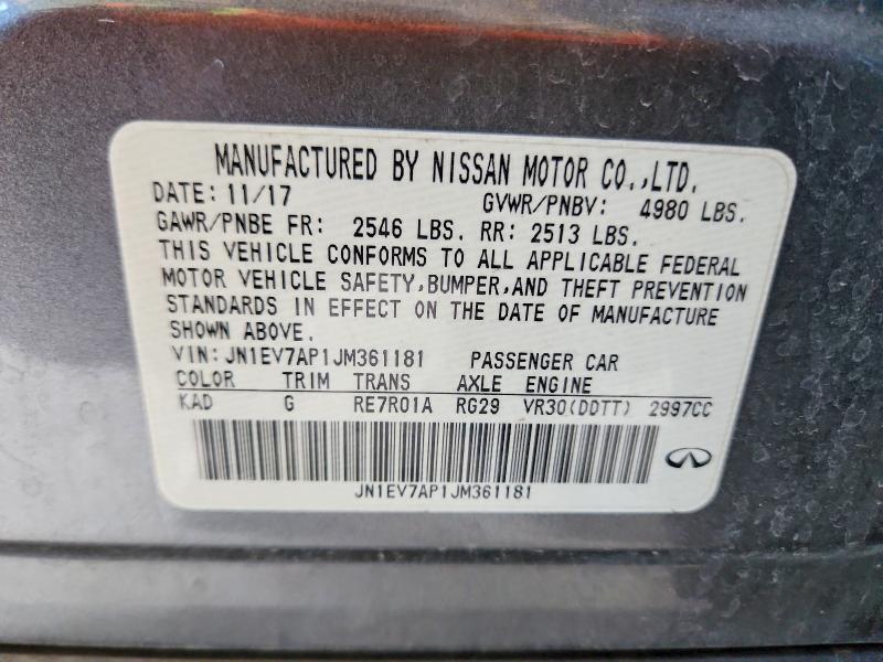 79532055 :رقم المزاد ، JN1EV7AP1JM361181 vin ، 2018 Infiniti Q50 مزاد بيع