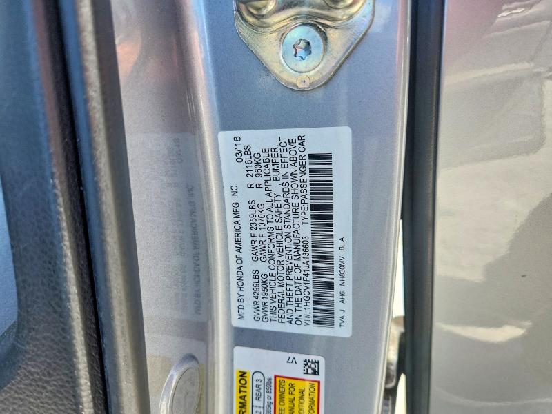 Продажа на аукционе авто 2018 Honda Accord, vin: 1HGCV1F41JA136603, номер лота: 51832226
