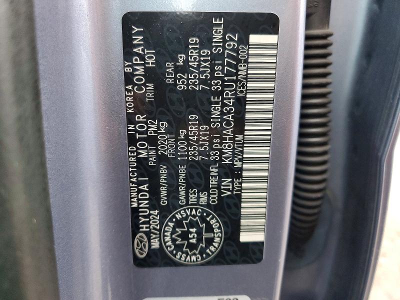 50134256 :رقم المزاد ، KM8HACA34RU177792 vin ، 2024 Hyundai Kona مزاد بيع