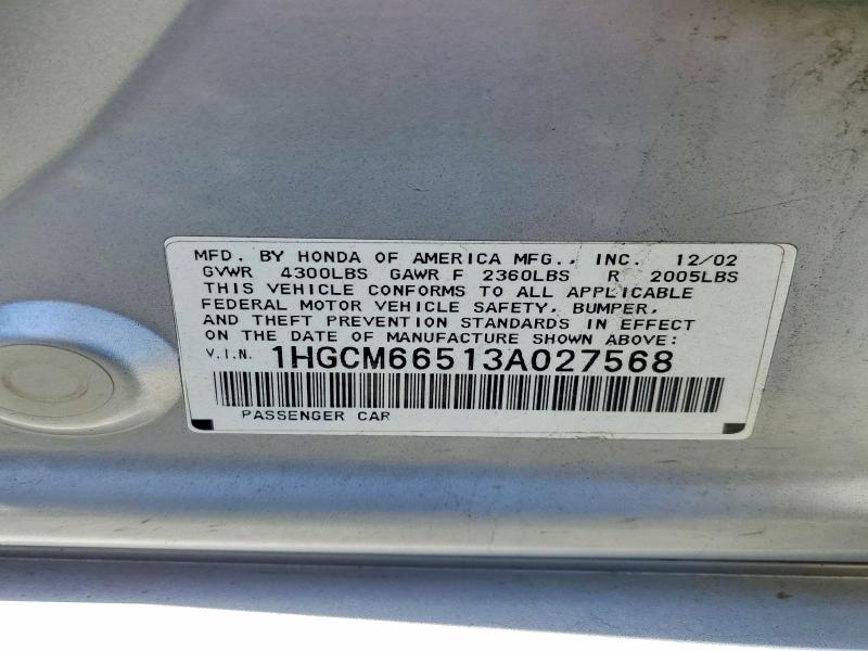 Продажа на аукционе авто 2003 Honda Accord, vin: 1HGCM66513A027568, номер лота: 49673696