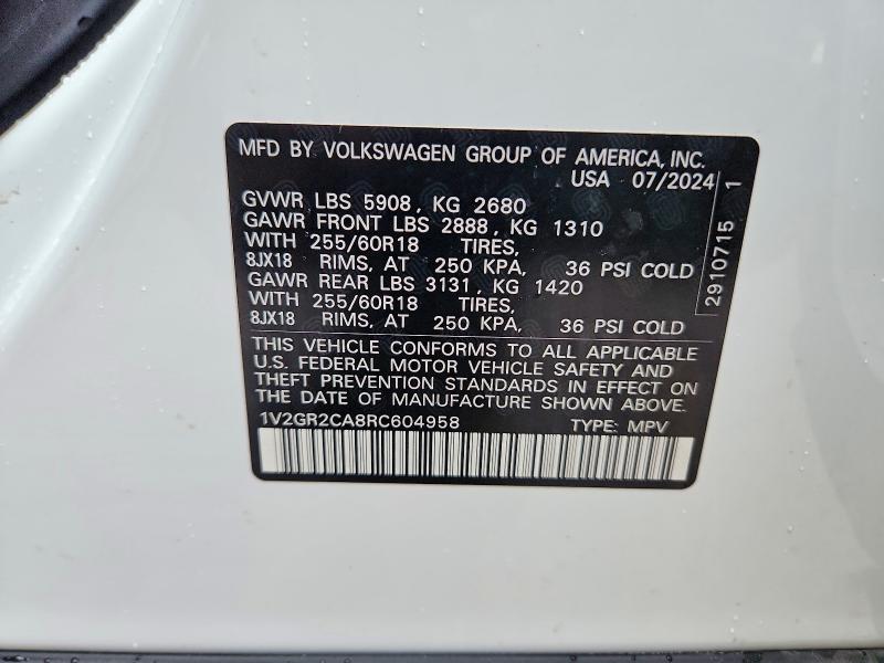 Продажа на аукционе авто 2024 Volkswagen Atlas, vin: 1V2GR2CA8RC604958, номер лота: 52037396