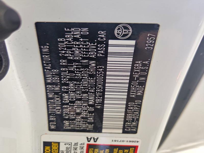 Aukcja sprzedaży 2019 Toyota Avalon Hybrid, vin: 4T1B21FB5KU005543, numer aukcji: 51617256