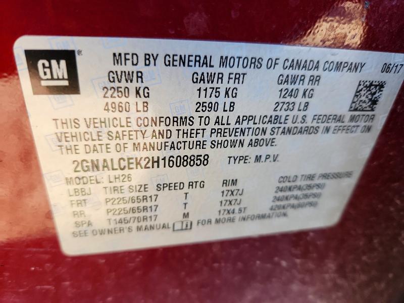 Aukcja sprzedaży 2017 Chevrolet Equinox, vin: 2GNALCEK2H1608858, numer aukcji: 48288226