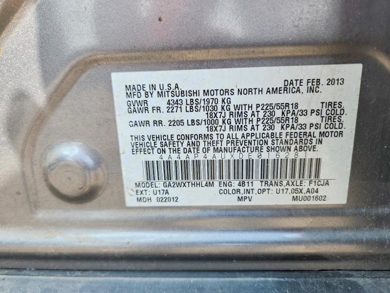 2013 Mitsubishi Outlander Sport მანქანა იყიდება აუქციონზე, vin: 4A4AP4AUXDE016281, აუქციონის ნომერი: 51181866