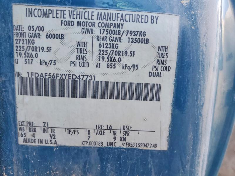 47800576 :رقم المزاد ، 1FDAF56FXYED47731 vin ، 2000 Ford F550 مزاد بيع