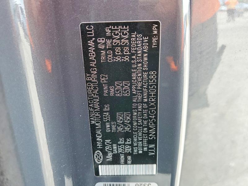 51889556 :رقم المزاد ، 5NMP54GLXRH051588 vin ، 2024 Hyundai Santa Fe مزاد بيع