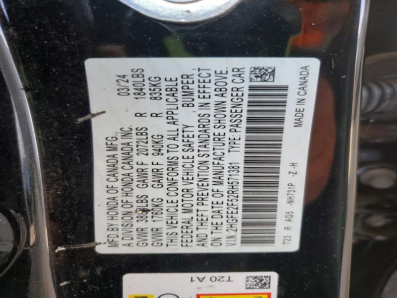 51471906 :رقم المزاد ، 2HGFE2F52RH571381 vin ، 2024 Honda Civic مزاد بيع