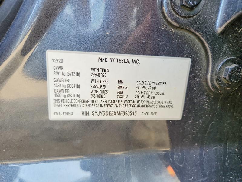 Aukcja sprzedaży 2021 Tesla Model Y, vin: 5YJYGDEEXMF093515, numer aukcji: 48538606