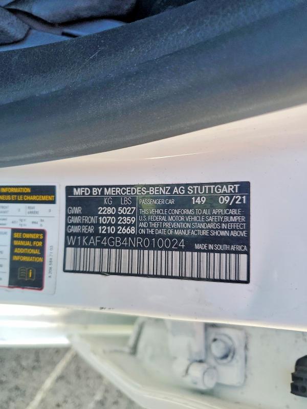 Aukcja sprzedaży 2022 Mercedes-benz C, vin: W1KAF4GB4NR010024, numer aukcji: 50155816