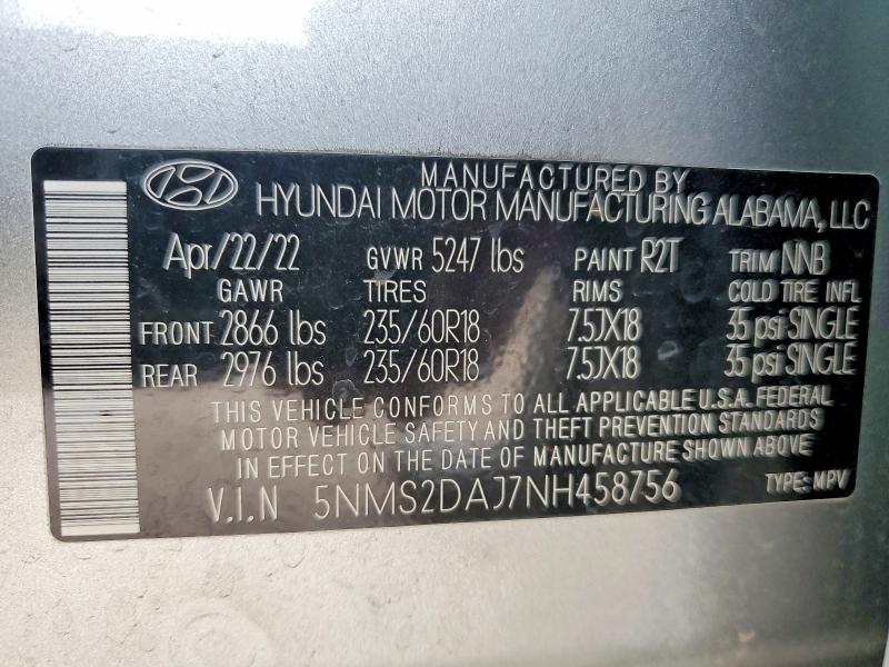 Продаж на аукціоні авто 2022 Hyundai Santa Fe, vin: 5NMS2DAJ7NH458756, номер лоту: 50707076