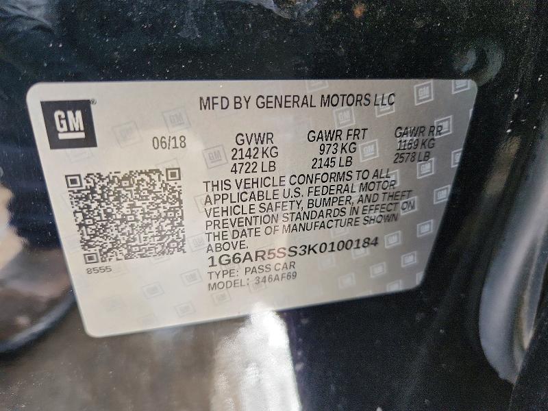 Aukcja sprzedaży 2019 Cadillac Cts, vin: 1G6AR5SS3K0100184, numer aukcji: 51706006
