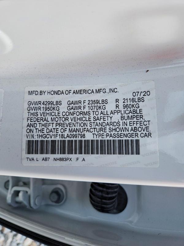 Продаж на аукціоні авто 2020 Honda Accord, vin: 1HGCV1F18LA099798, номер лоту: 49213216