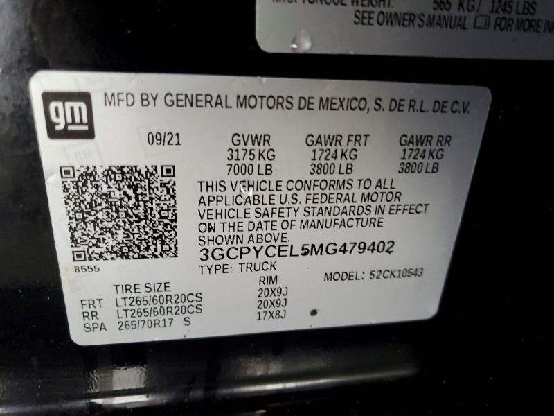 2021 Chevrolet Silverado მანქანა იყიდება აუქციონზე, vin: 3GCPYCEL5MG479402, აუქციონის ნომერი: 51474776