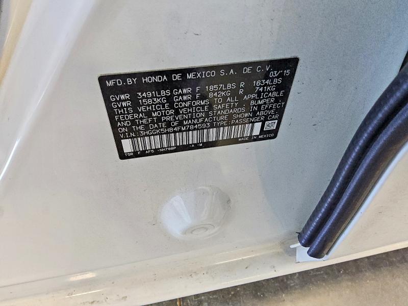 2015 Honda Fit მანქანა იყიდება აუქციონზე, vin: 3HGGK5H84FM784593, აუქციონის ნომერი: 51494496