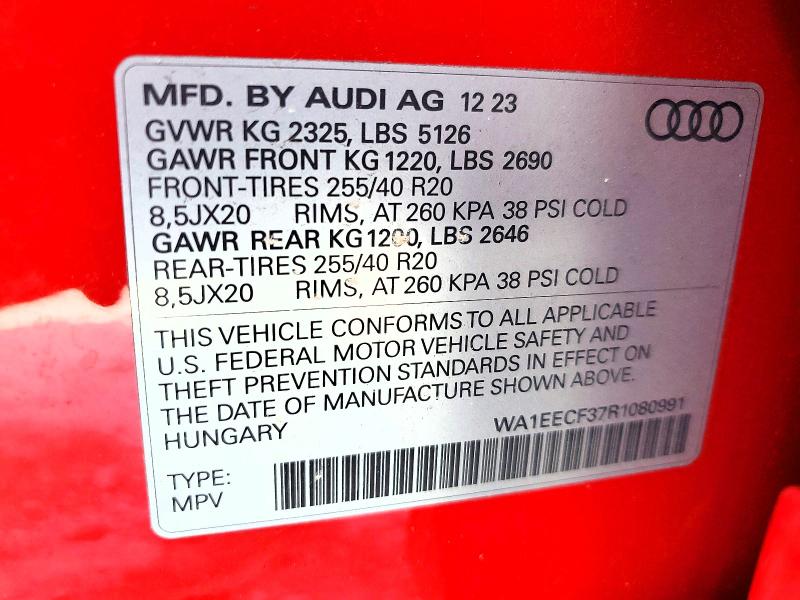 Продаж на аукціоні авто 2024 Audi Q3, vin: WA1EECF37R1080991, номер лоту: 48662456