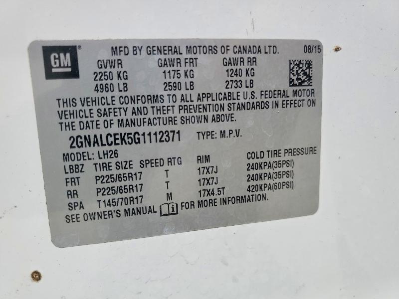 Продаж на аукціоні авто 2016 Chevrolet Equinox, vin: 2GNALCEK5G1112371, номер лоту: 51010176