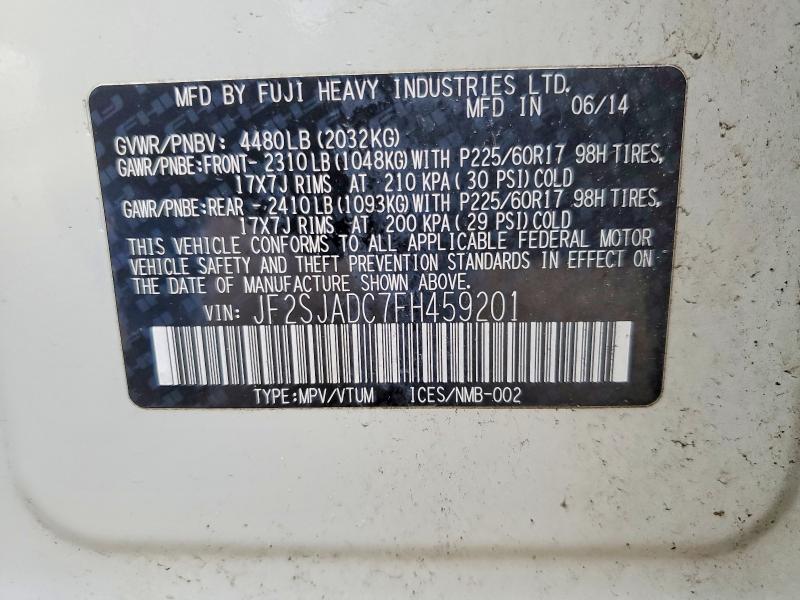 2015 Subaru Forester მანქანა იყიდება აუქციონზე, vin: JF2SJADC7FH459201, აუქციონის ნომერი: 48443656
