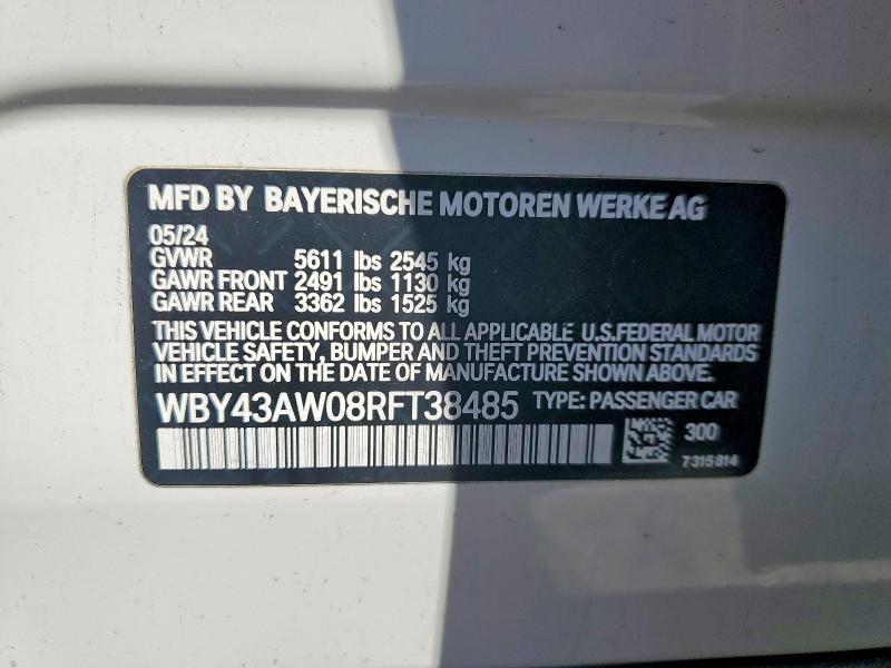 49947596 :رقم المزاد ، WBY43AW08RFT38485 vin ، 2024 Bmw I4 مزاد بيع
