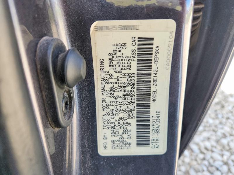 Aukcja sprzedaży 2012 Toyota Corolla, vin: 5YFBU4EE5CP008338, numer aukcji: 49655476
