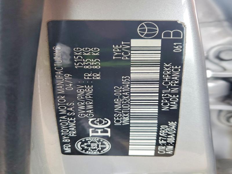 Продаж на аукціоні авто 2019 Toyota Yaris, vin: VNKKTUD32KA104053, номер лоту: 50996886