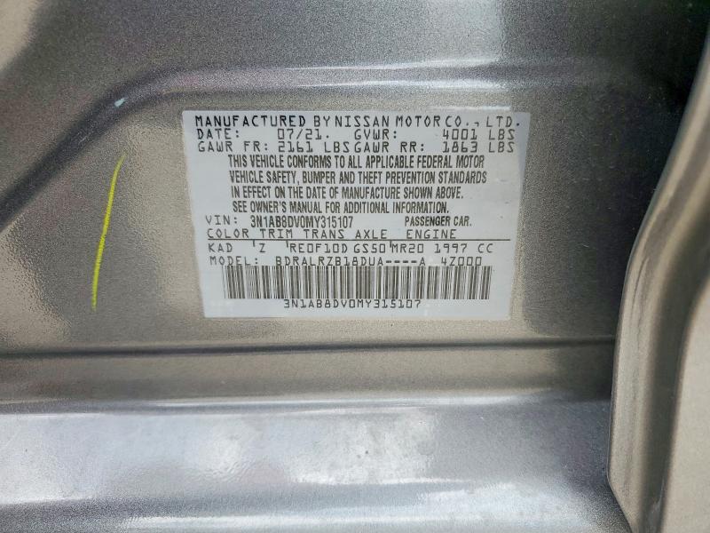 49793486 :رقم المزاد ، 3N1AB8DV0MY315107 vin ، 2021 Nissan Sentra مزاد بيع