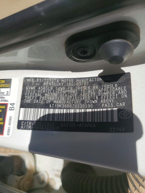 Aukcja sprzedaży 2007 Toyota Avalon, vin: 4T1BK36B67U230590, numer aukcji: 51130996