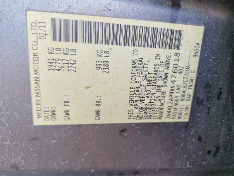 2011 Nissan Altima მანქანა იყიდება აუქციონზე, vin: 1N4AL2AP9BN476018, აუქციონის ნომერი: 49640066
