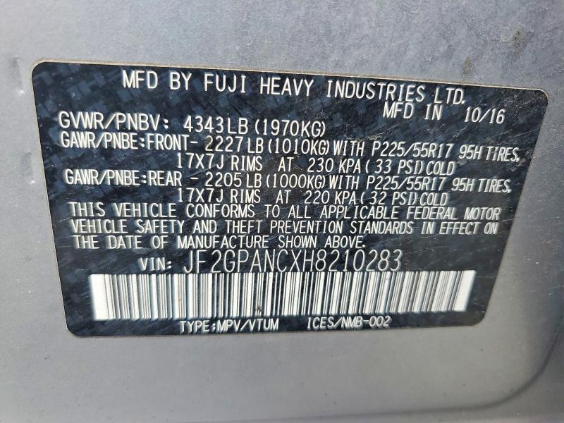 Продаж на аукціоні авто 2017 Subaru Crosstrek, vin: JF2GPANCXH8210283, номер лоту: 51584126