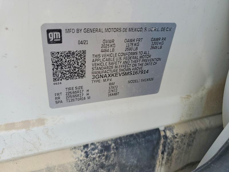 51434486 :رقم المزاد ، 3GNAXKEV5MS167914 vin ، 2021 Chevrolet Equinox مزاد بيع
