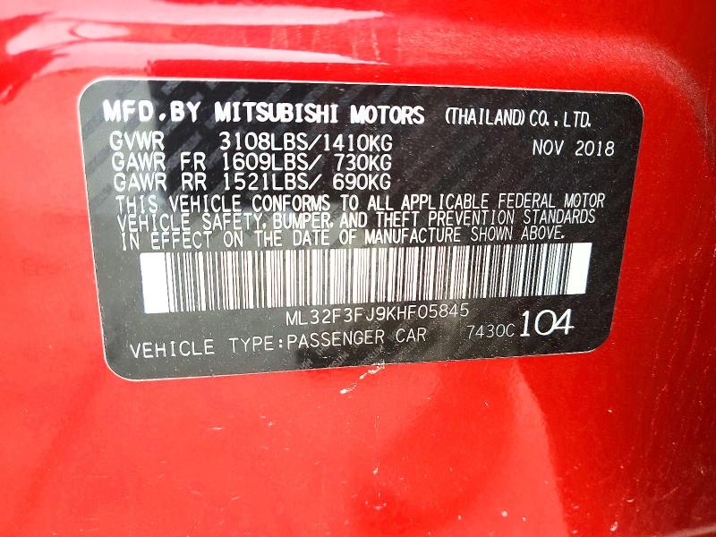 Продаж на аукціоні авто 2019 Mitsubishi Mirage, vin: ML32F3FJ9KHF05845, номер лоту: 48590396