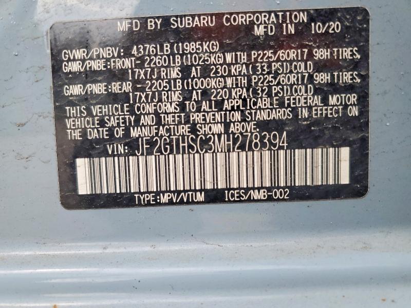 Aukcja sprzedaży 2021 Subaru Crosstrek, vin: JF2GTHSC3MH278394, numer aukcji: 49909566