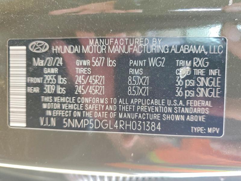Продажа на аукционе авто 2024 Hyundai Santa Fe, vin: 5NMP5DGL4RH031384, номер лота: 50453006