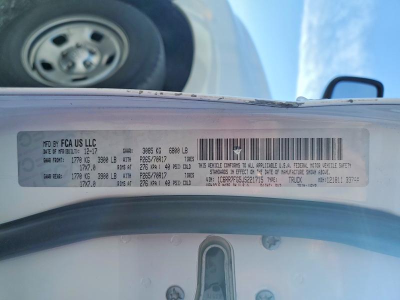 2018 Ram 1500 მანქანა იყიდება აუქციონზე, vin: 1C6RR7FG5JS221715, აუქციონის ნომერი: 50602866