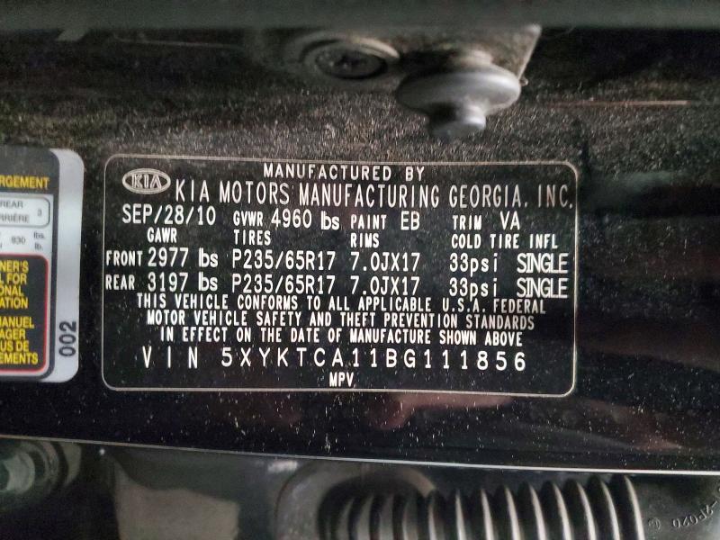 Aukcja sprzedaży 2011 Kia Sorento, vin: 5XYKTCA11BG111856, numer aukcji: 51157536