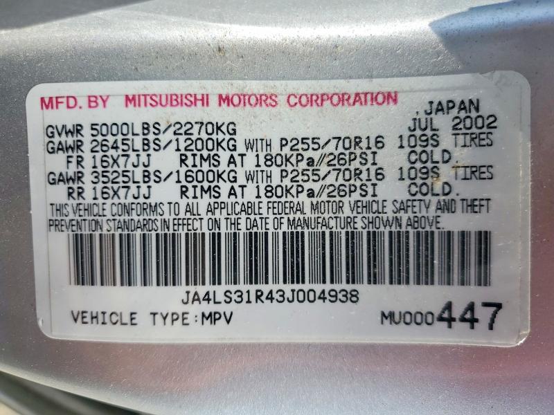 Aukcja sprzedaży 2003 Mitsubishi Montero, vin: JA4LS31R43J004938, numer aukcji: 50005036