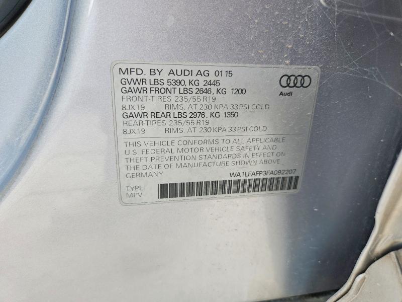 Aukcja sprzedaży 2015 Audi Q5, vin: WA1LFAFP3FA092207, numer aukcji: 50907526
