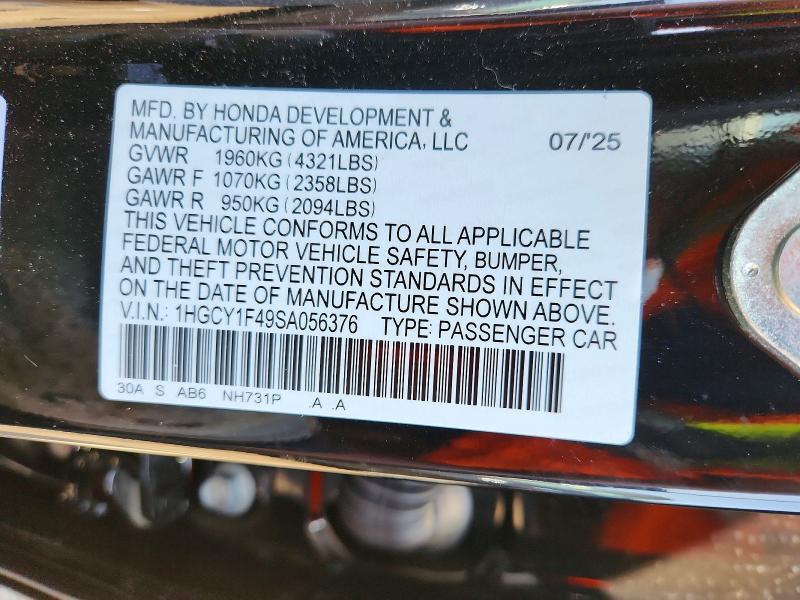 Продаж на аукціоні авто 2025 Honda Accord, vin: 1HGCY1F49SA056376, номер лоту: 49953286
