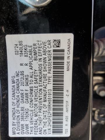 Aukcja sprzedaży 2024 Honda Civic, vin: 2HGFE2F58RH551913, numer aukcji: 50958336